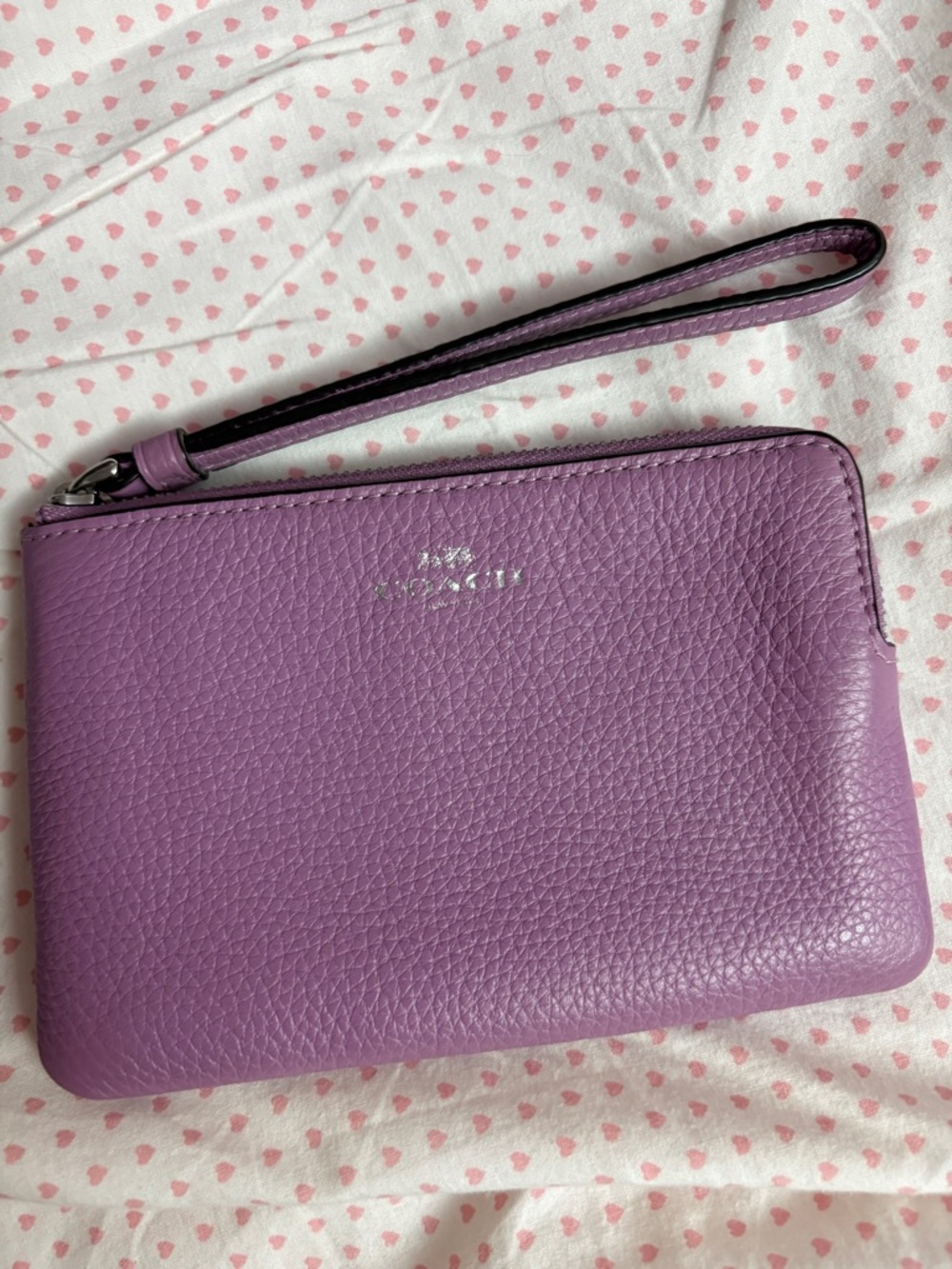 Coach Lilac Pebbled Leather Wristlet with Strap